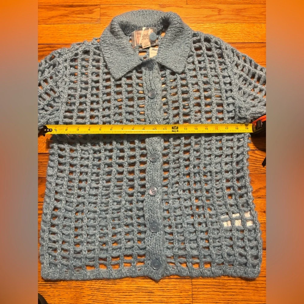BDG Sky Blue Chunky Crochet Button-Up Top - Picture 3 of 6